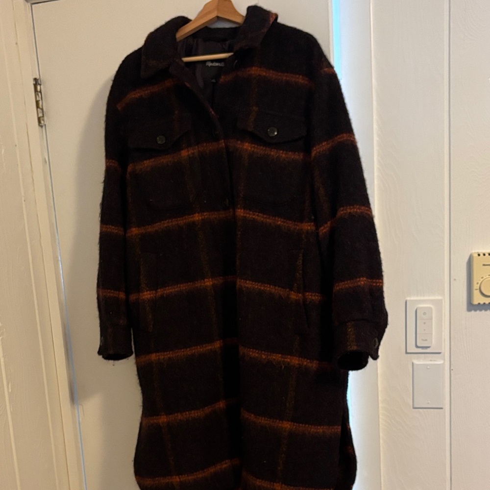 Madewell long shirt jacket shacket windowpane raisin - size 1x